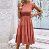 Women&#39;s Solid Color Sleeveless Stitching Smocking Dress