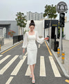 Woman Square-neck Lantern Bubble Long Sleeve Dress