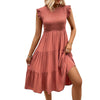 Women&#39;s Solid Color Sleeveless Stitching Smocking Dress