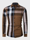 Men&#39;s Cotton Long Sleeve Color Matching Plaid Shirt