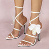 Women&#39;s Three-dimensional Floral Strap Cross Strap Pointed Open Toe Stiletto Heel Sandals