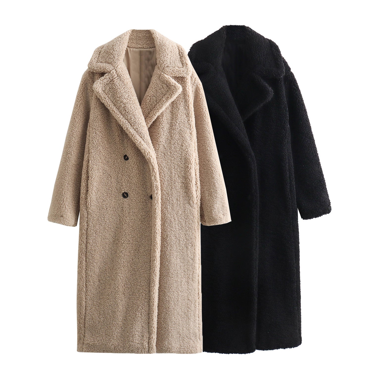 Autumn New European And American Style Fleece Double Row Ornament Loose Overcoat Coat