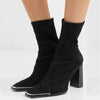 Winter New Metal Buckle Square Toe Sleeve High Heel Elastic Thick Heel Bright Leather Boots