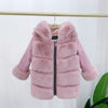 Children&#39;s Cotton Coat Rex Rabbit Hooded Faux Fur Coat