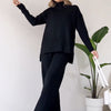 Solid Color Turtleneck Top And Trousers Suit Women