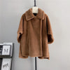 Women&#39;s Mid-length Loose Batwing Sleeve Lamb Fur Coat