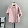 Women&#39;s Mid-length Loose Batwing Sleeve Lamb Fur Coat