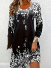 Retro Style Dress Women&#39;s Summer Plant Slimming Printed Round Neck Long Sleeve