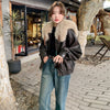 Real Shot Brown Rabbit Fur Liner Leather Jacket