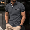 Men&#39;s Casual Polo Shirt Chest Faux Pocket Lapel Button Business T-shirt