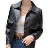 Coat Collar Buckle Leather Women&#39;s Short Slim-fitting Biker