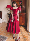 Winter Wine Red Engagement Daily French Princess On The Run Satin Dress