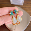 Natural White Jade Drop-shaped Women&#39;s Long Earrings