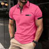 Men&#39;s Casual Polo Shirt Chest Faux Pocket Lapel Button Business T-shirt