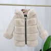 Children&#39;s Cotton Coat Rex Rabbit Hooded Faux Fur Coat