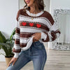 Women&#39;s Sweater Bottoming Shirt Color Contrast Patchwork Stripes