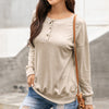 Round Neck Button Long Sleeve Casual Pullover Sweater Loose Top Women