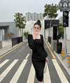 Woman Square-neck Lantern Bubble Long Sleeve Dress