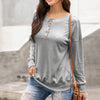 Round Neck Button Long Sleeve Casual Pullover Sweater Loose Top Women