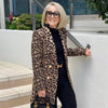 Women&#39;s Casual Leopard Print Suit Collar Woolen Coat