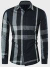 Men&#39;s Cotton Long Sleeve Color Matching Plaid Shirt