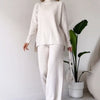 Solid Color Turtleneck Top And Trousers Suit Women