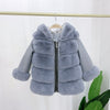 Children&#39;s Cotton Coat Rex Rabbit Hooded Faux Fur Coat