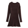 Fashion Solid Ribbed Knitted Dress Fall And Winter Slim-fit Stand-up Collar A-line Dresses Women&#39;s Clothing