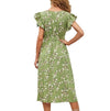 Summer New Lotus Leaf Sleeve V-neck Slim Print Dress