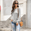 Round Neck Button Long Sleeve Casual Pullover Sweater Loose Top Women