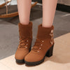 2021 new women&#39;s boots with coarse Martin boots female round high-heeled shoes in autumn and winter warm mix boots