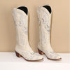 Embroidered Western Denim Retro Women&#39;s Knee-length Boots