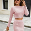 Knitted Two-piece Mid-length Hip Skirt Striped Long Sleeve Sweater