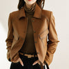 Coat Collar Buckle Leather Women&#39;s Short Slim-fitting Biker