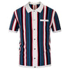 Polo Collar Stripes Casual Knitted T-shirt Short Sleeve