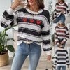 Women&#39;s Sweater Bottoming Shirt Color Contrast Patchwork Stripes