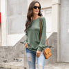 Round Neck Button Long Sleeve Casual Pullover Sweater Loose Top Women