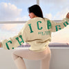 Women&#39;s Round Neck Loose Letter Printed Long Sleeve Sweater