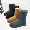 Women&#39;s Cowhide Genuine Leather Mid-calf Length Snow Boots