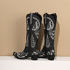 Embroidered Western Denim Retro Women&#39;s Knee-length Boots