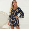 Women&#39;s V-neck Loose Lace-up Printed Dress