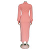 African cute woman pink long-sleeved dress office dresses