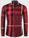 Men&#39;s Cotton Long Sleeve Color Matching Plaid Shirt