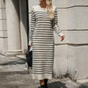 Slim Striped Printed Long Dress Fashion Autumn And Winter Long Sleeve Dresses For Womens Clothing