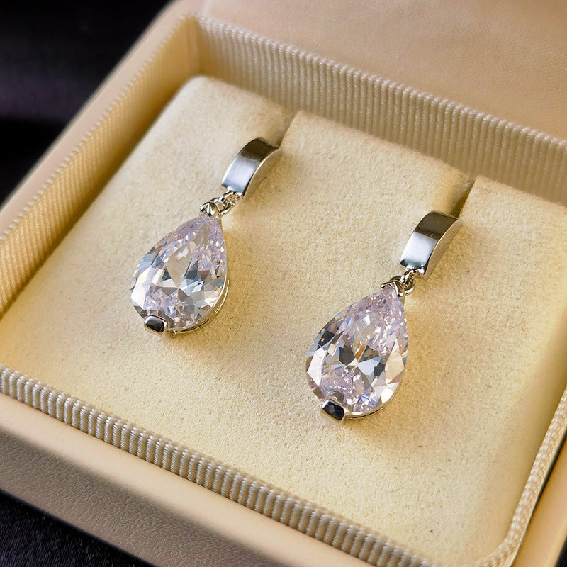 Zircon Pendant Earrings Women's Design Silver