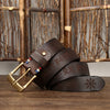 Retro Laser Engraving Men&#39;s Cowhide Brass Buckle Belt