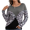 Leopard Print Stitching Casual Loose Long Sleeve Knitted Sweater Top Women