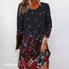 Retro Style Dress Women&#39;s Summer Plant Slimming Printed Round Neck Long Sleeve