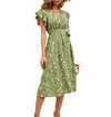 Summer New Lotus Leaf Sleeve V-neck Slim Print Dress