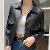 Coat Collar Buckle Leather Women&#39;s Short Slim-fitting Biker